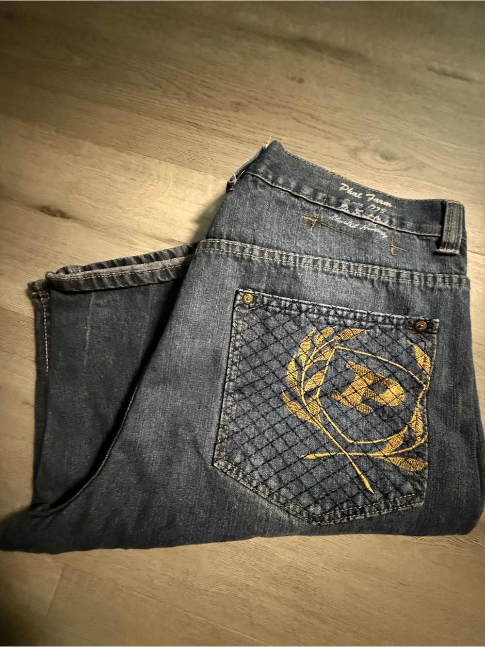 Phat Farm Dark Blue Jeans with Gold Embroidered Back Pocket